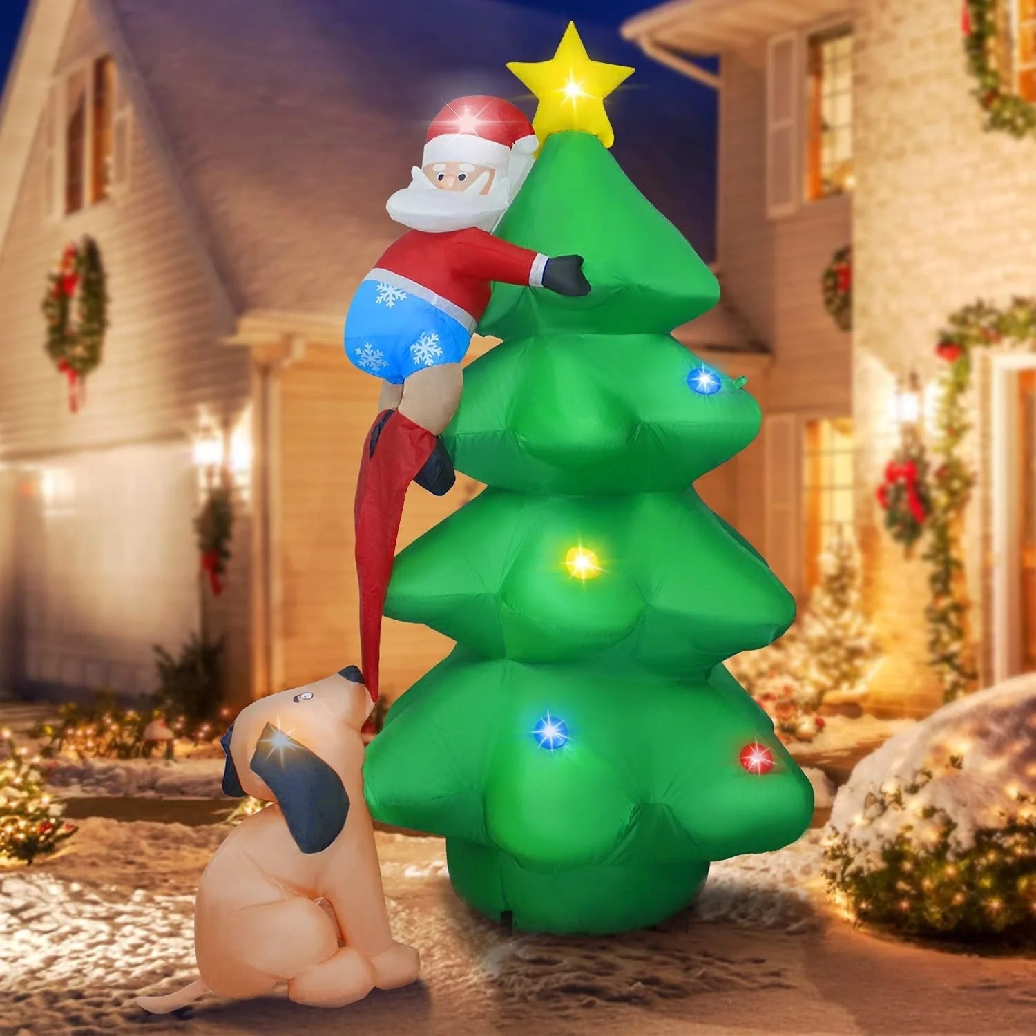 Giant inflatable Santa Claus and Snowman archway with LED lights for Christmas decoration