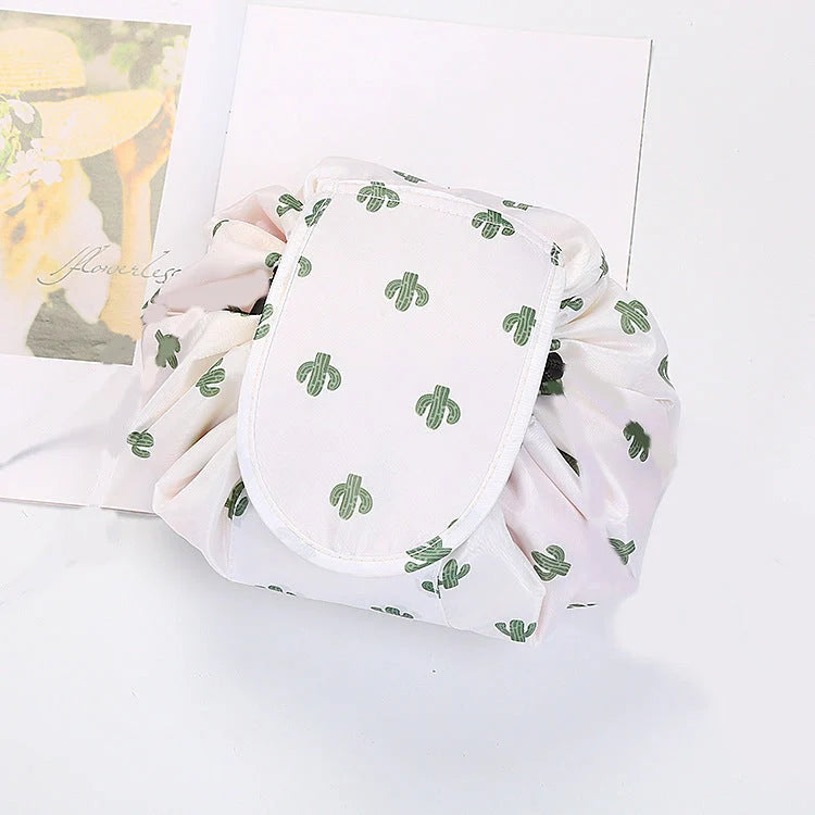 Animal print large capacity drawstring cosmetic storage bag with waterproof oxford cloth