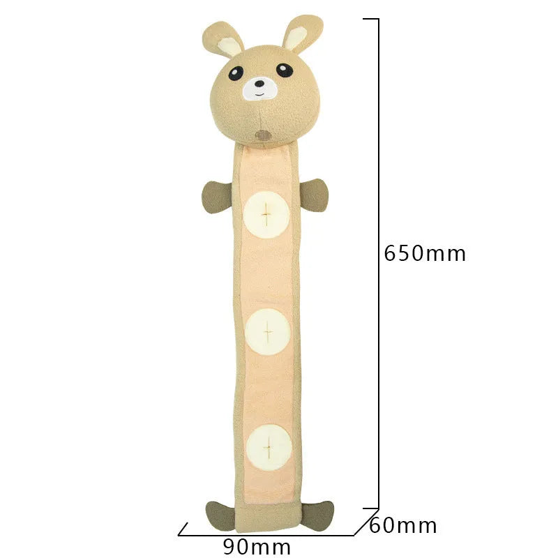 Plush fleece rabbit dog training toy with food compartments and squeaker, measuring 650mm in length