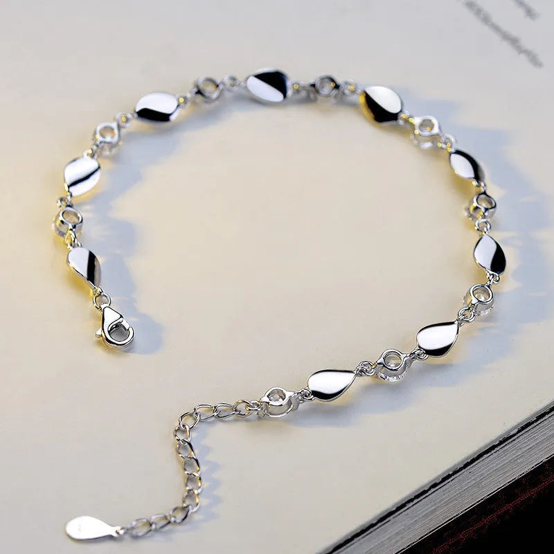 Bright white 925 sterling silver bracelet with AAA+ zircon stones, adjustable 20cm chain, German polished finish