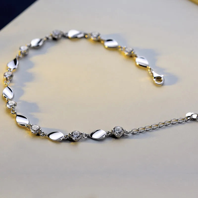 Bright white 925 sterling silver bracelet with AAA+ zircon stones, adjustable 20cm chain, German polished finish