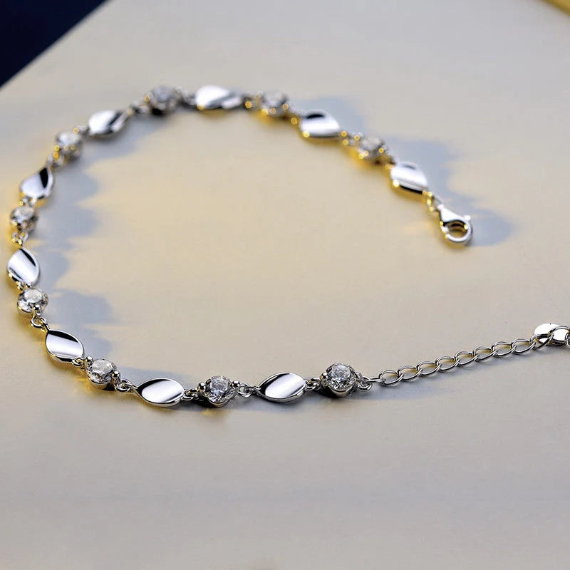 Diamond-encrusted 925 sterling silver bracelet with adjustable chain and AAA+ zircon stones