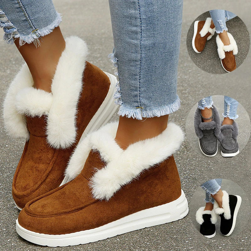 Women's winter snow boots with plush faux fur lining, non-slip outsole, and cushioned comfort