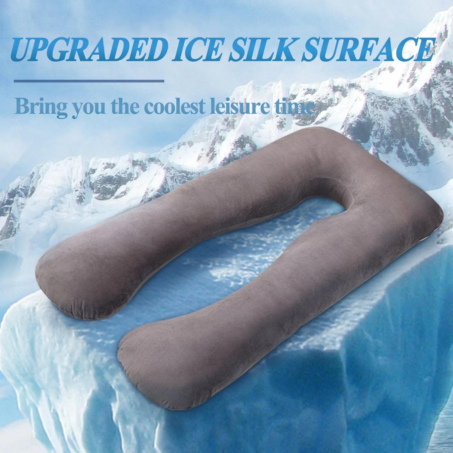 U-shaped ice silk pregnancy pillow in green colour showing 130x70cm dimensions