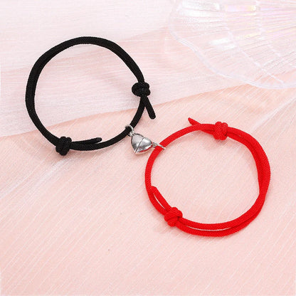 Simple Alloy Love Magnets Couple Bracelets in various colours with heart-shaped design