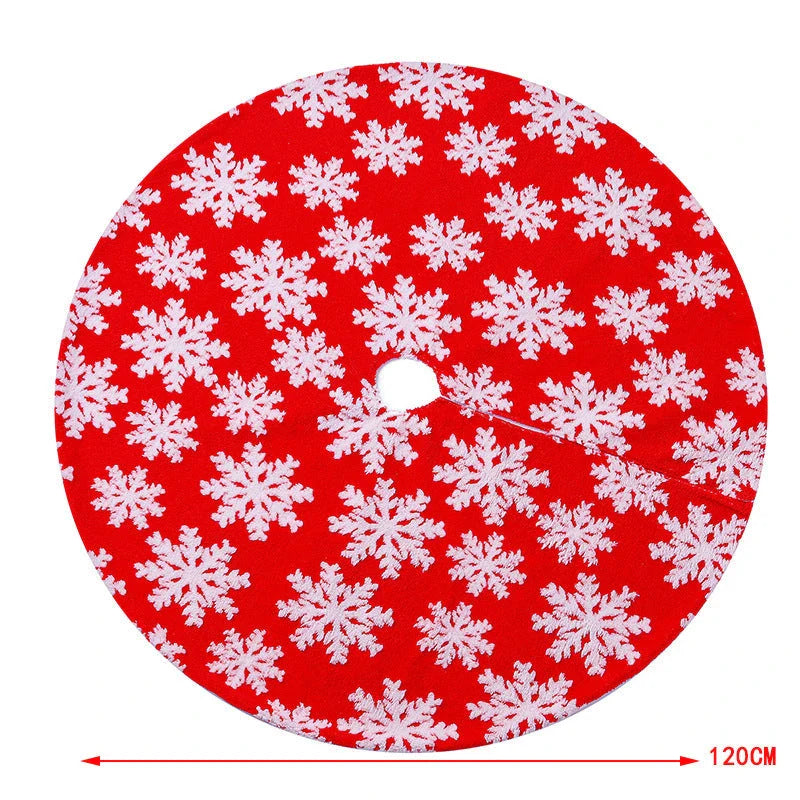Cozy Christmas tree skirt with plush, snowflake pattern design for festive holiday decor