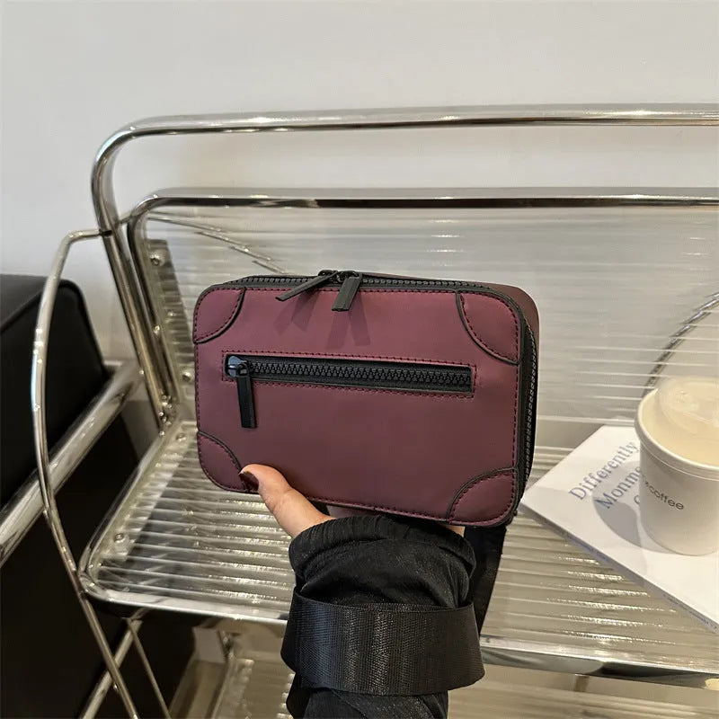 Square PU leather women's crossbody bag with single strap and sewing line details