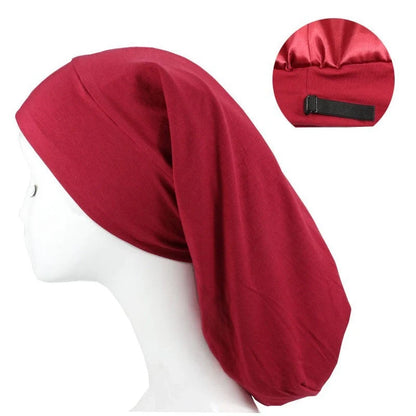 Women's adjustable satin-lined nightcap in various colours for hair protection