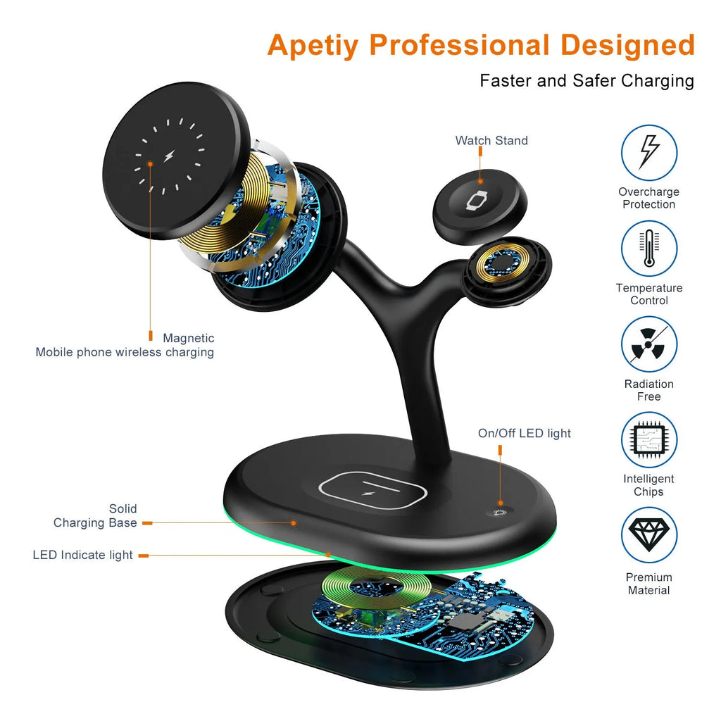 A black magnetic wireless charger with a simple design, showing its ABS plastic casing.