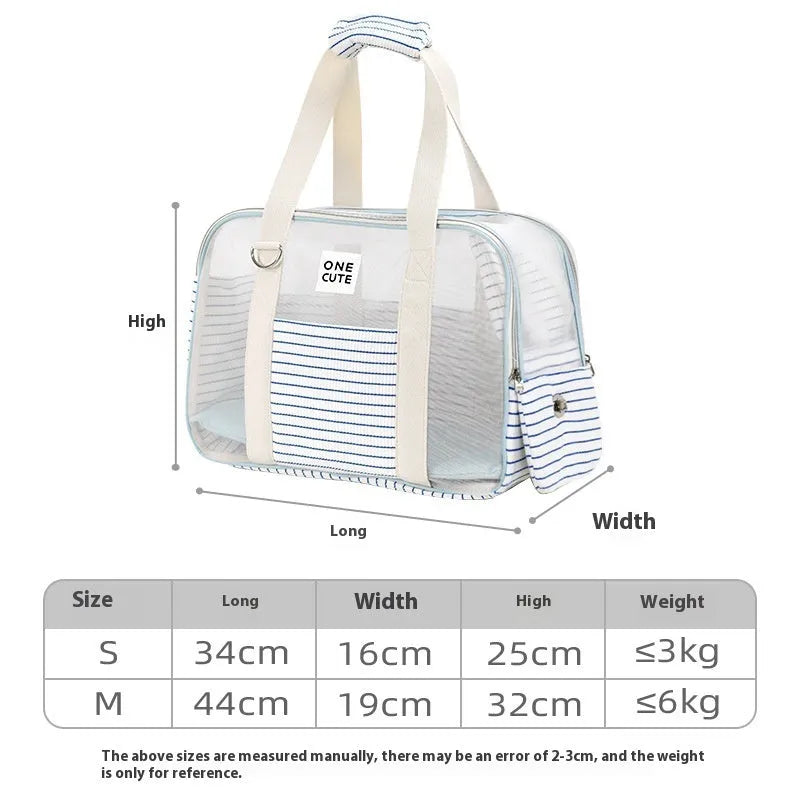 Blue white striped cloth pet diaper bag shoulder bag for small pets