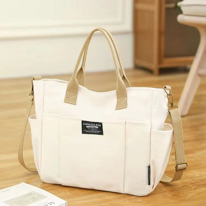 Large capacity shoulder canvas bag in khaki, black, beige, and black corduroy style options