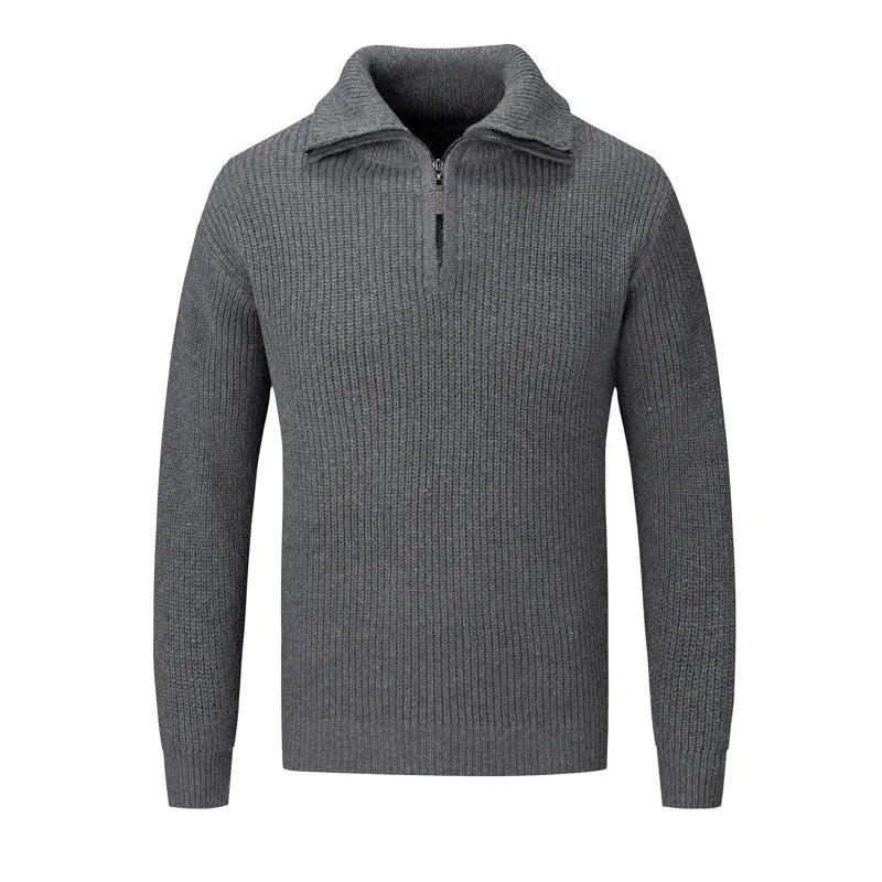 Men's slim fit pullover sweater in black, camel, dark grey, or white and grey colours.
