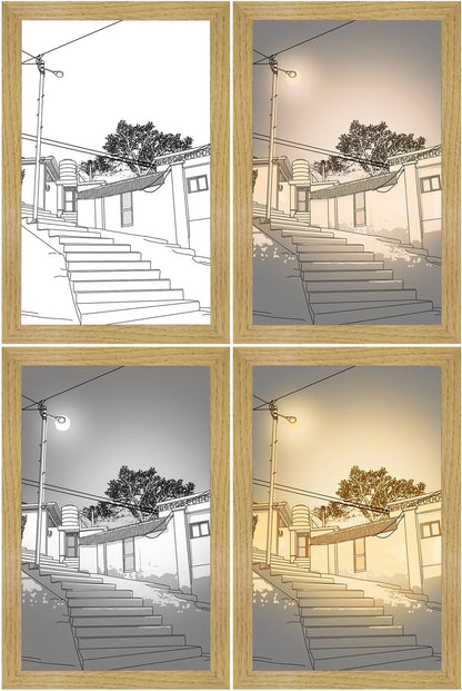 Customizable LED-illuminated picture frame with various scenic designs and lighting modes