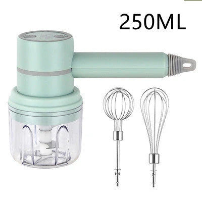 Cordless electric hand mixer with whisk and egg beater attachments, available in various colors