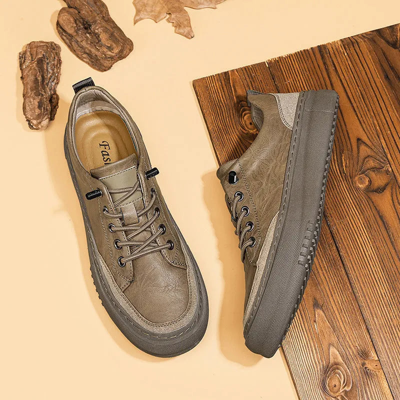 British men's round toe leather shoes in black with lace-up front and rubber sole