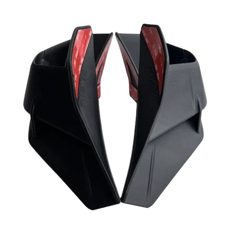 Motorcycle bodywork small wing side wing spoiler in bright black finish on a fairing