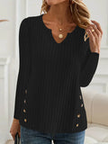 A simple solid-colour knitted button sweater in grey green, shown on a hanger.