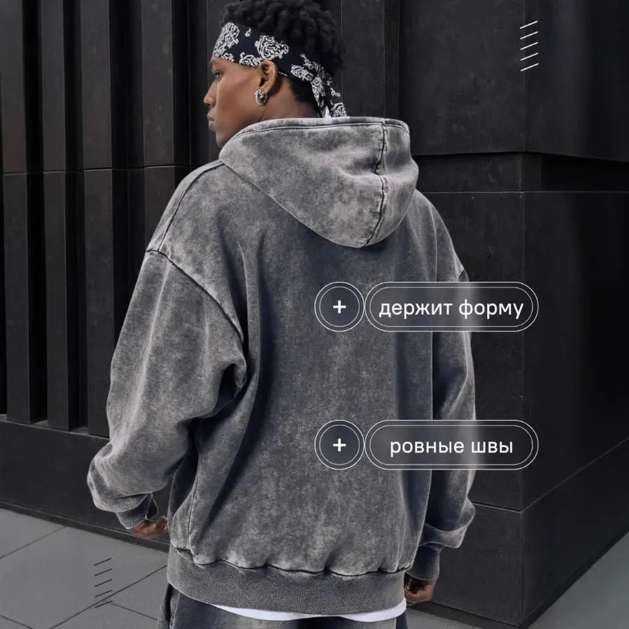 European and American men's loose hoodie pullover set with hood, long sleeves, and matching pants in a casual style
