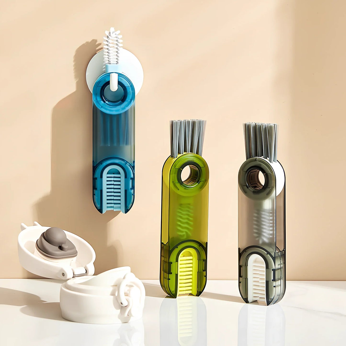 3-in-1 spiral cleaning brush for bottle lids and cup grooves with food-safe materials