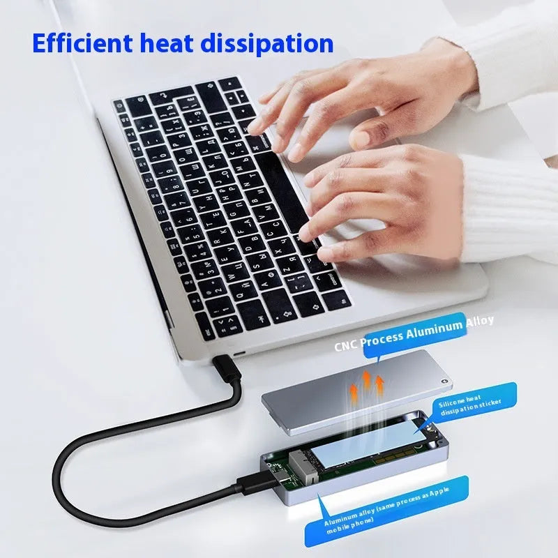 K1701 aluminium M.2 SSD enclosure with Type-C cable, screwdriver, screws, and silicone heat sink