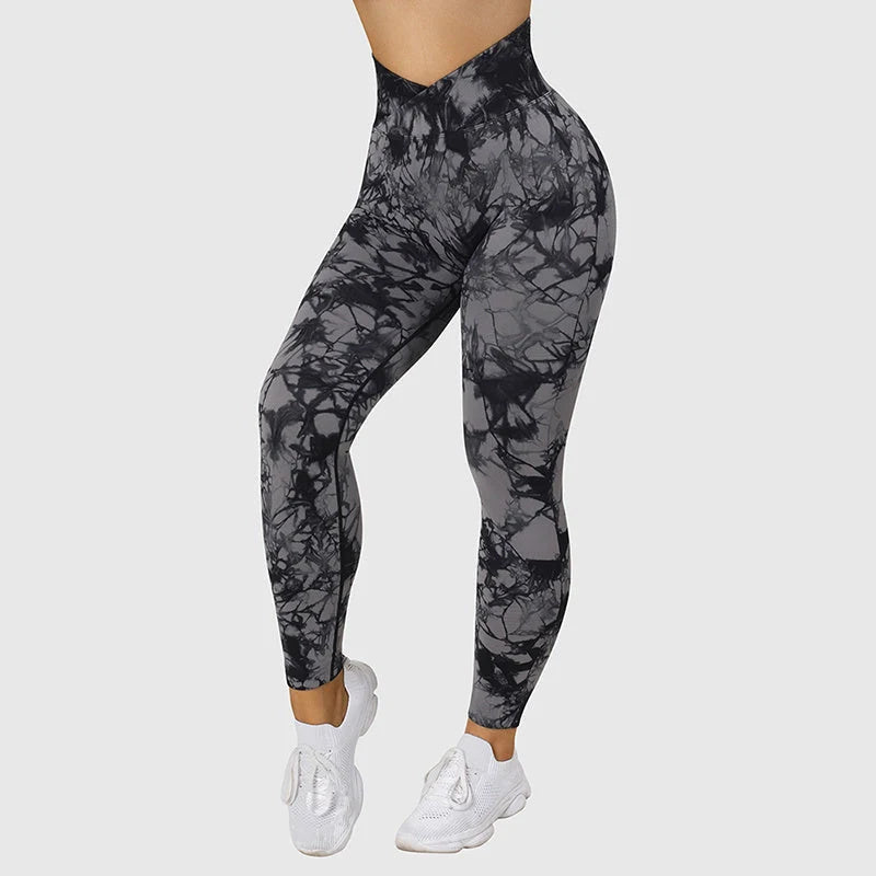 Women's seamless tie dye leggings with push-up design for fitness and yoga