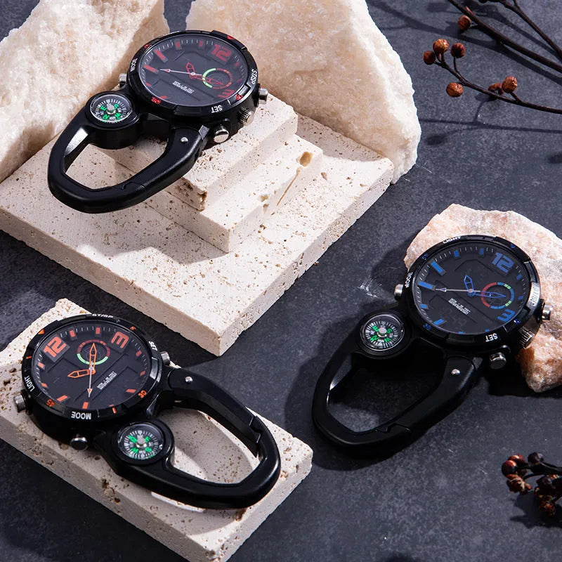 Compass round screen outdoor mountaineering buckle watch with titanium metal buckle and alloy strap