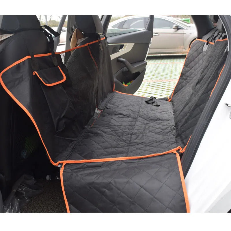 Pet car seat cover 600D Oxford cloth black with orange edge on rear seat