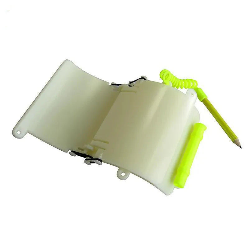 White luminous underwater handwriting wristboard with pencil and spare O-ring for scuba diving