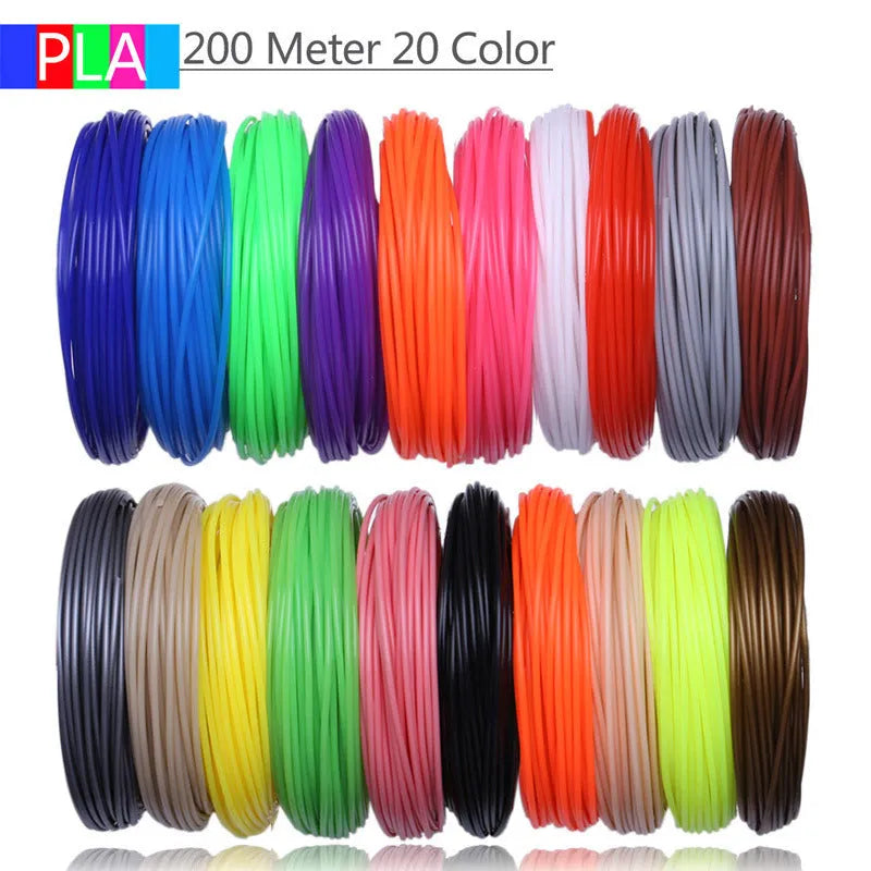 3D printing pen filament set with 20 colours of ABS and PLA strip in neutral self-sealing bag
