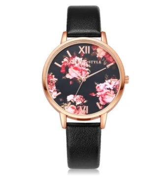 Rose gold women's watch with leather strap and love heart design