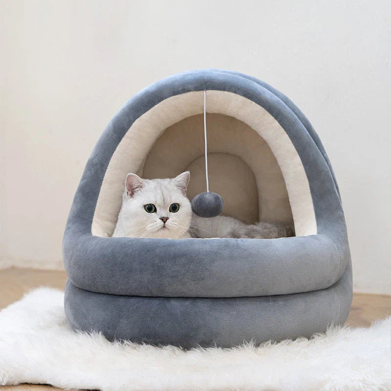 Crystal velvet cat house bed with removable mattress for pets