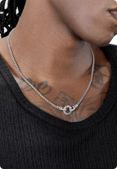 Silver 925 sterling silver clavicle necklace for women on a model, showing chain length options.
