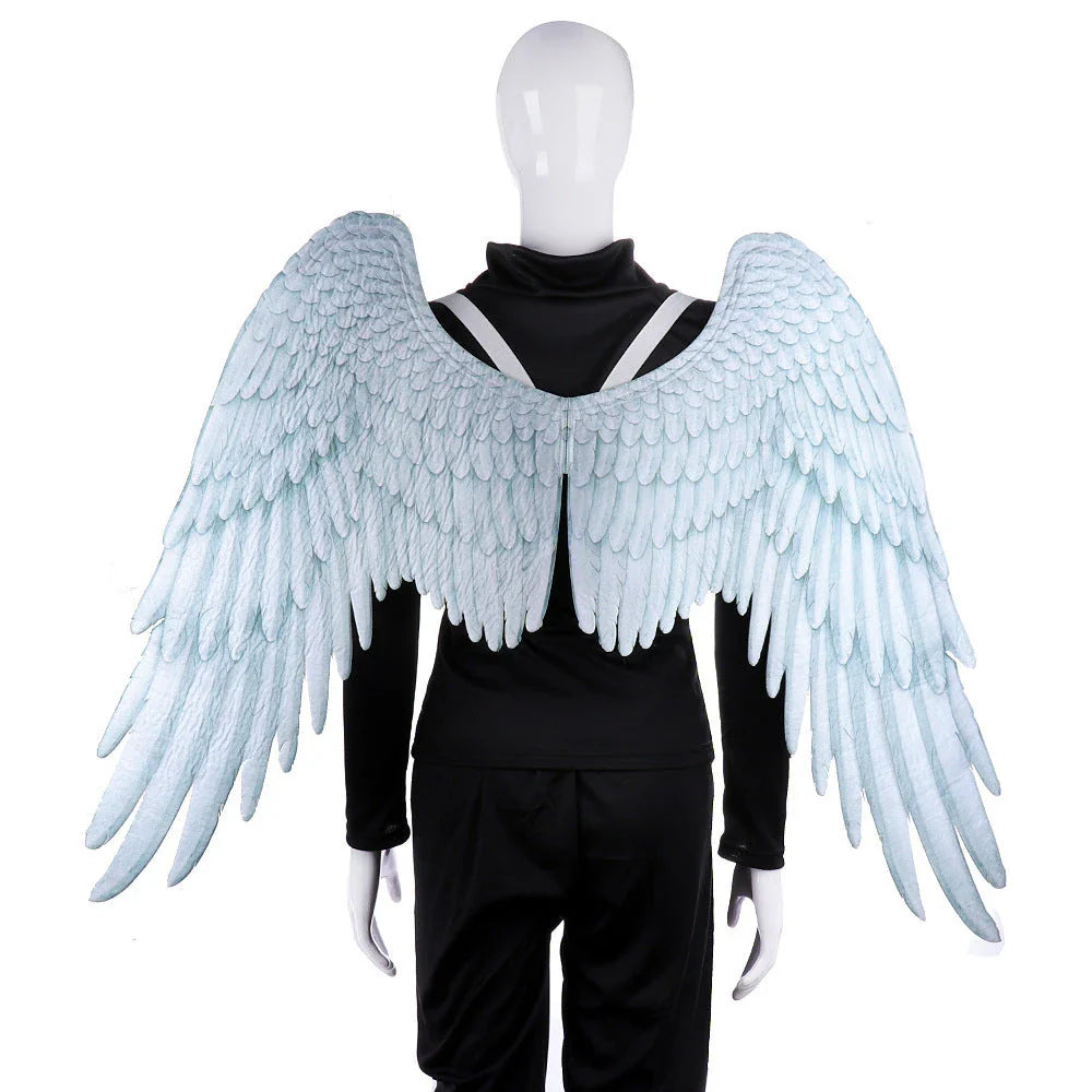 Kids' 3D angel wings in white and black for Halloween and cosplay