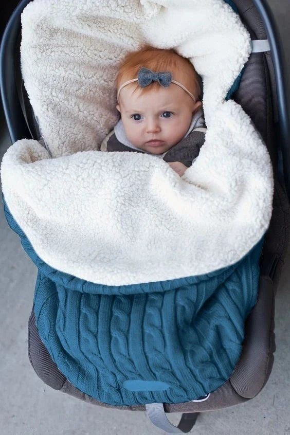 Cozy winter baby stroller sleeping bag with soft, plush lamb cashmere lining and premium cotton wool filling for superior insulation
