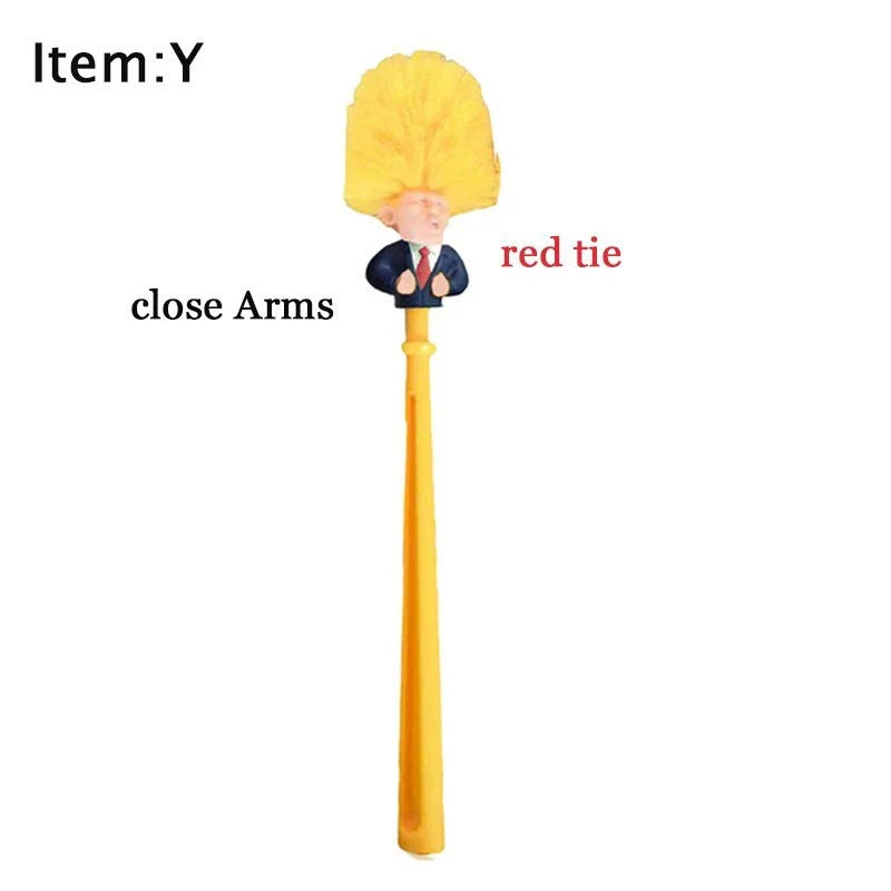 Bright yellow Trump-themed toilet brush with hanging slot