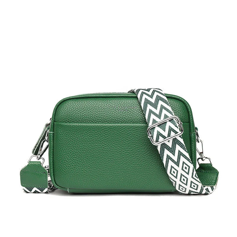 Stylish crossbody bag with rhombus embroidered strap, available in multiple colors for women