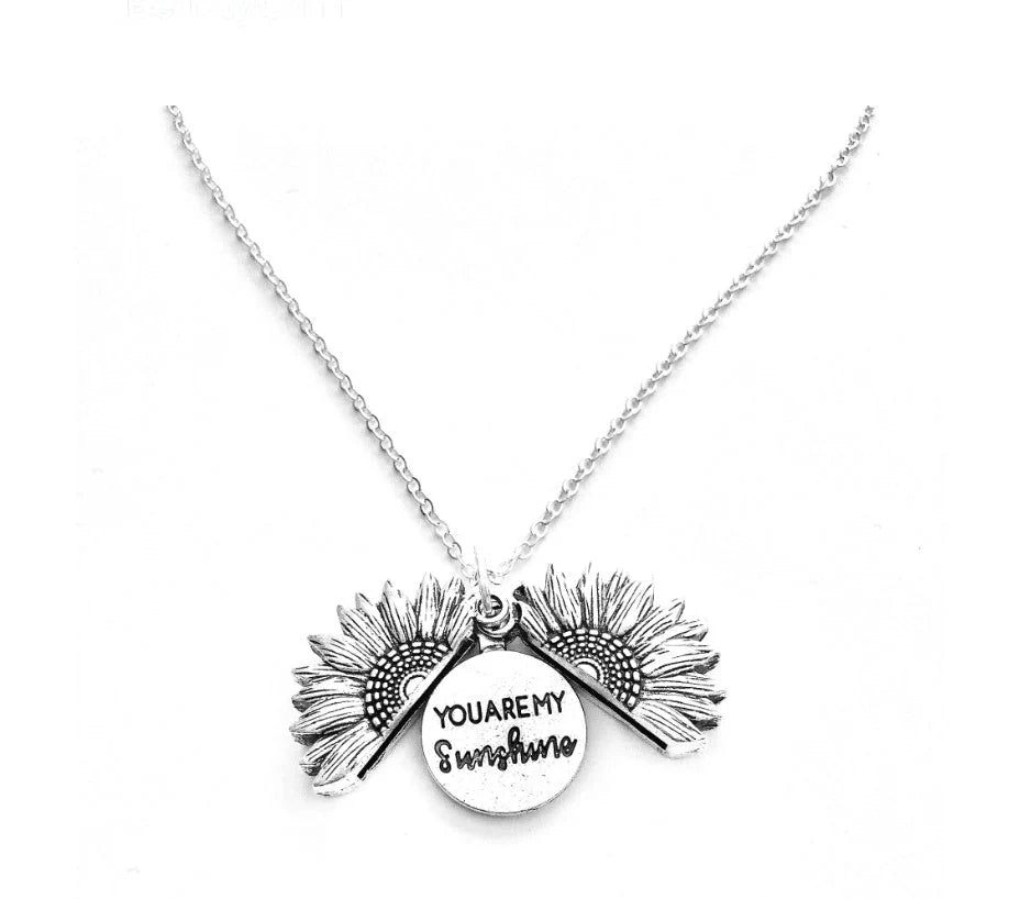 Sunflower Double Lettering Necklace in ancient gold, silver, and rose gold with adjustable chain