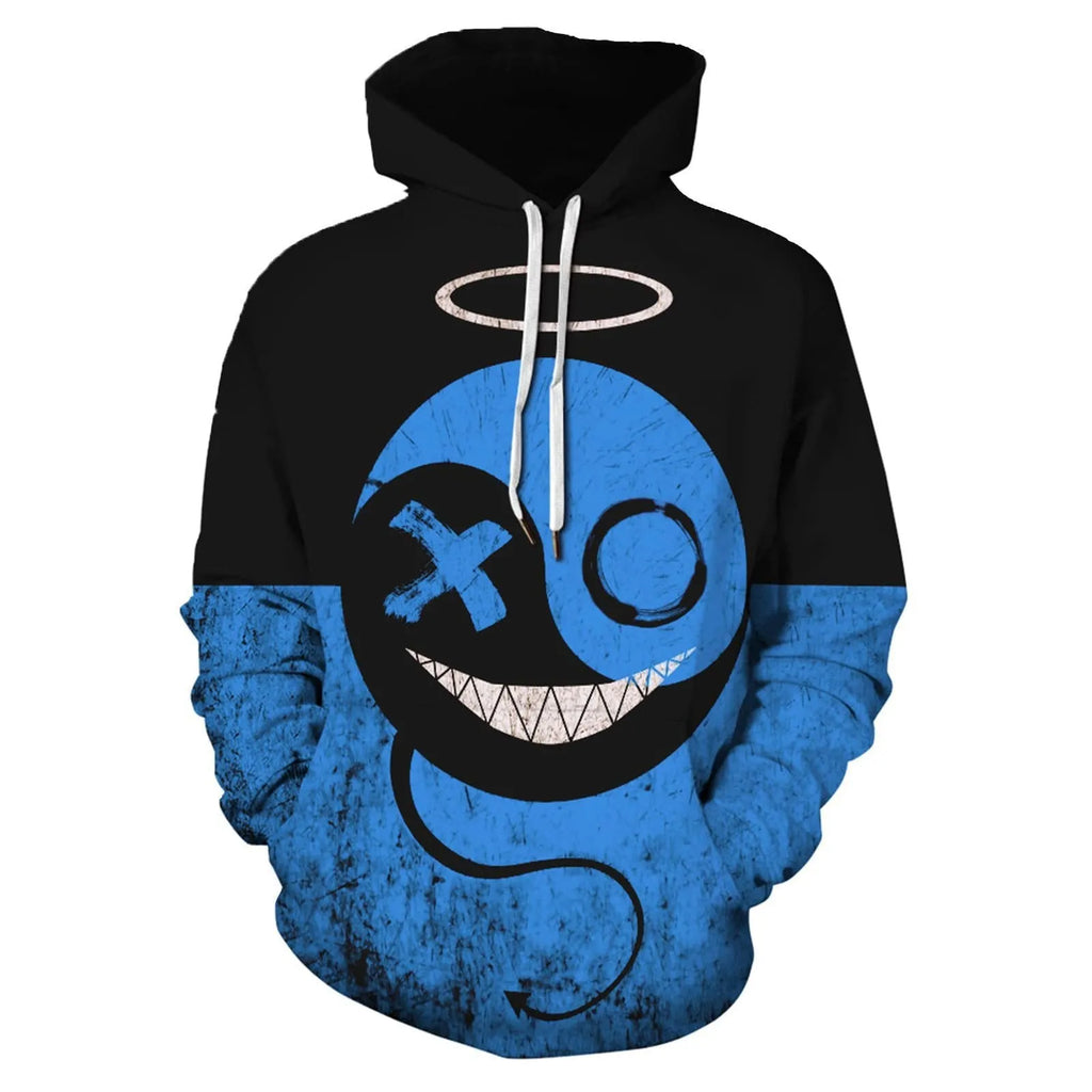 Men's 3D digital printed loose fit hoodie in polyester fibre, pullover style, available in multiple colours and sizes