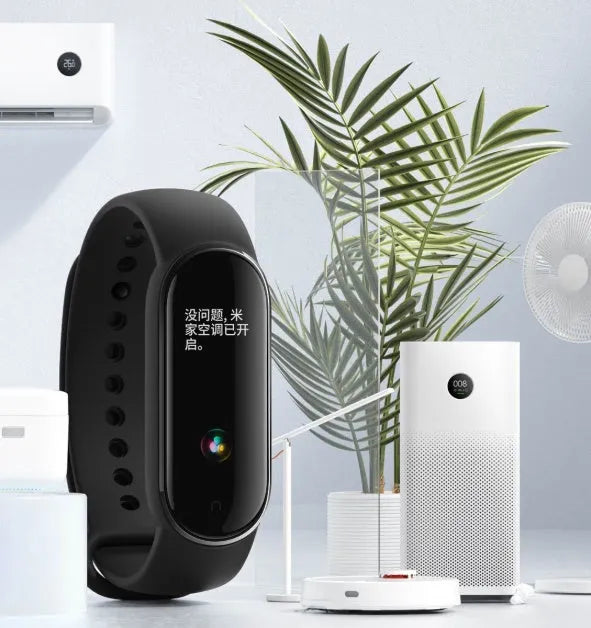 Xiaomi Mi Band 5 fitness tracker with 1.1 inch AMOLED screen and black TPU wristband