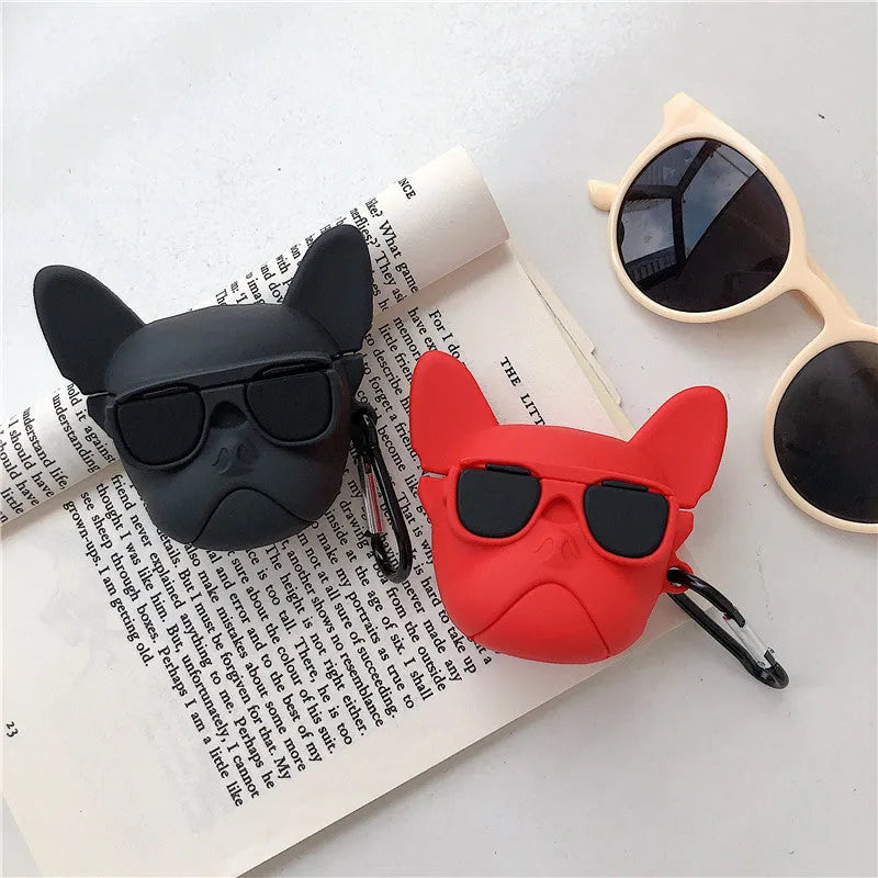 Silicone protective cover for Airpods with cartoon animal hook, black colour option