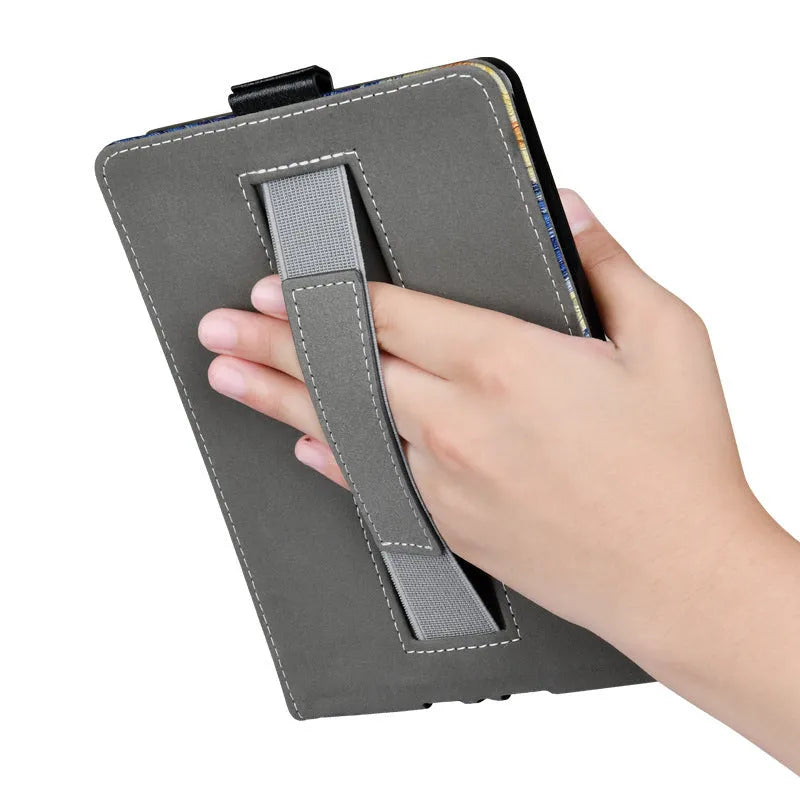 Handheld protective case for 6-inch Kindle with folding brackets shown in a solid colour option.