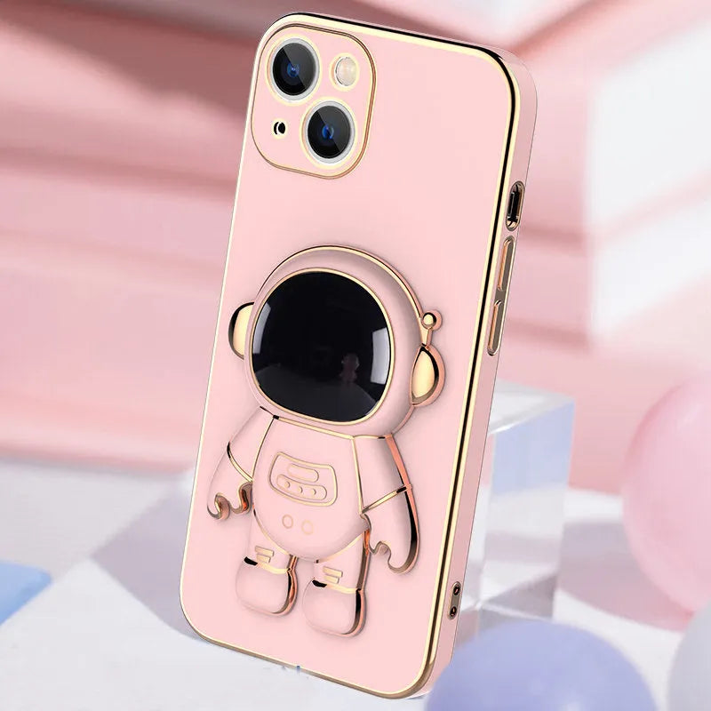 3D astronaut TPU phone case with electroplating bracket in light cyan for iPhone