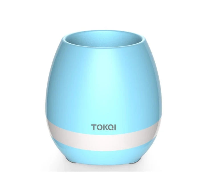 Touch-sensitive music vase desktop audio in pink, blue, and white