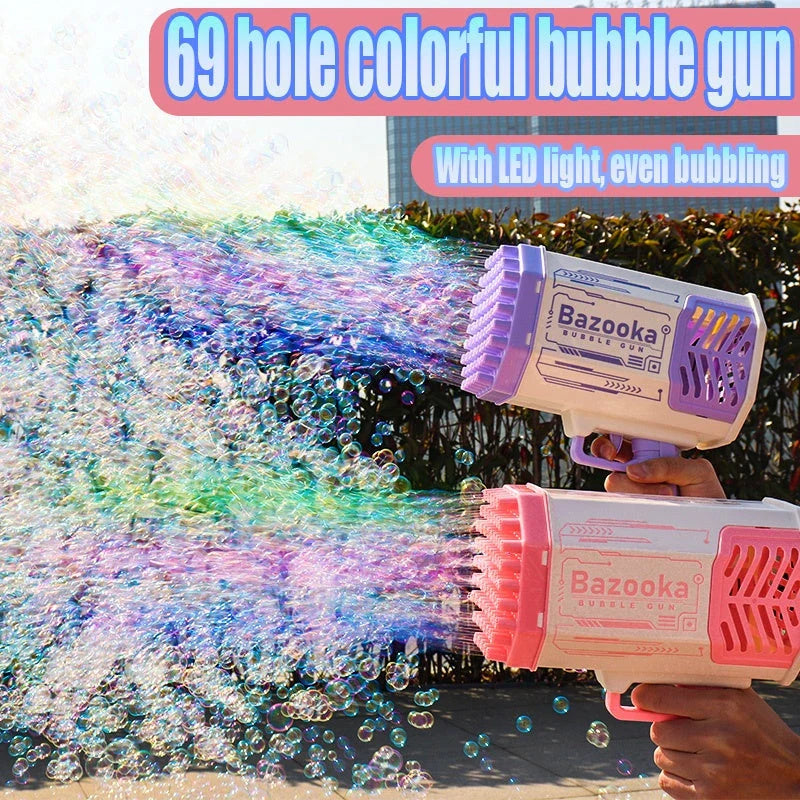 Bubble Blaster: 69-Hole Automatic Bubble Machine with Colorful Lights for Kids