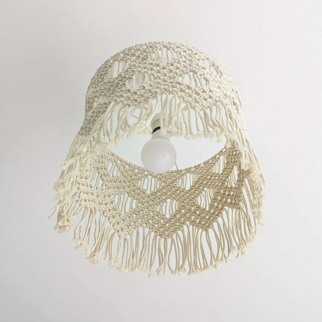 Handmade beige cotton string woven lampshade for ceiling light, 30x50cm