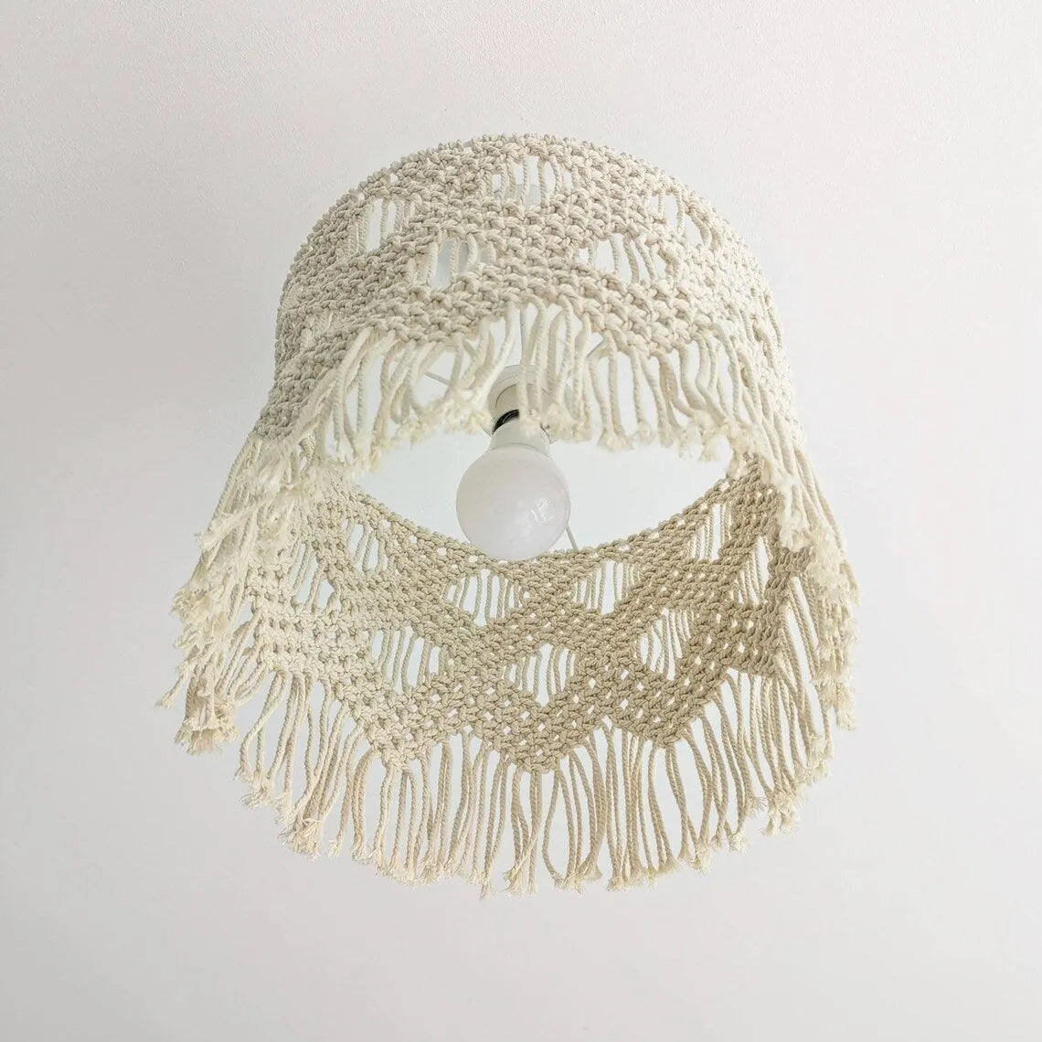 Handmade beige cotton string woven lampshade for ceiling light, 30x50cm