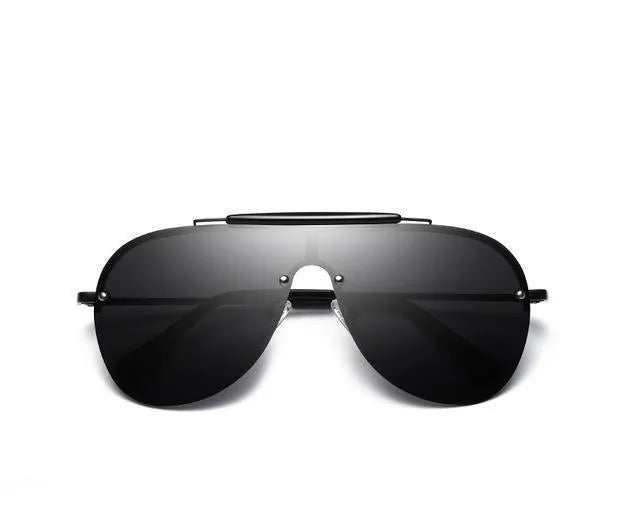 Men's one-piece large frame aviator sunglasses with metal frame and PC lenses in Gold Frame Progressive Tea