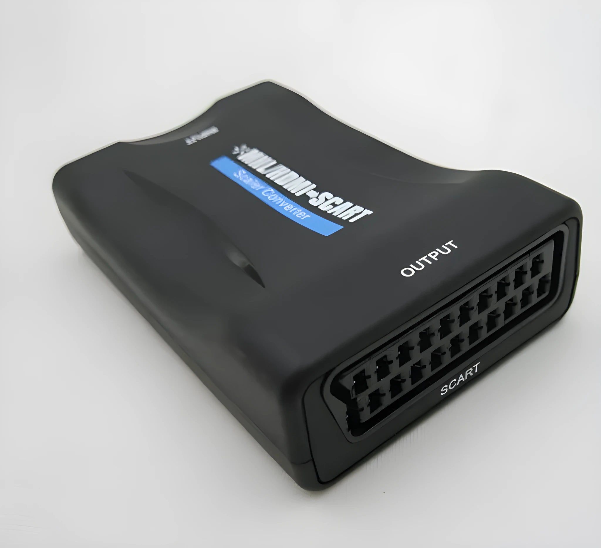 1080P HDMI to SCART bidirectional converter in black ABS plastic housing with USB cable