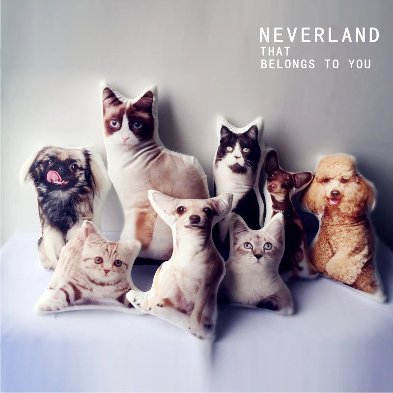 Custom pet photo pillow with your pet's image, available in various sizes and printing options.