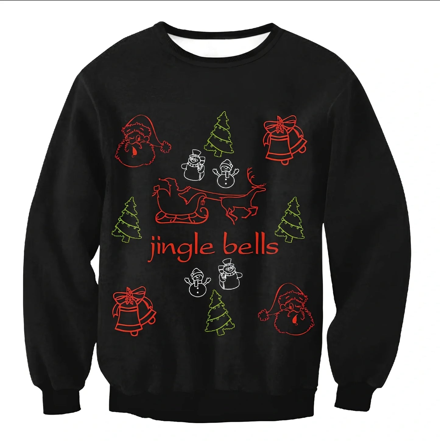 Cartoon Vacation Santa Elf pullover in cotton, full sleeves 60-70cm, O-neck for women and men, casual winter top sizes S-XL